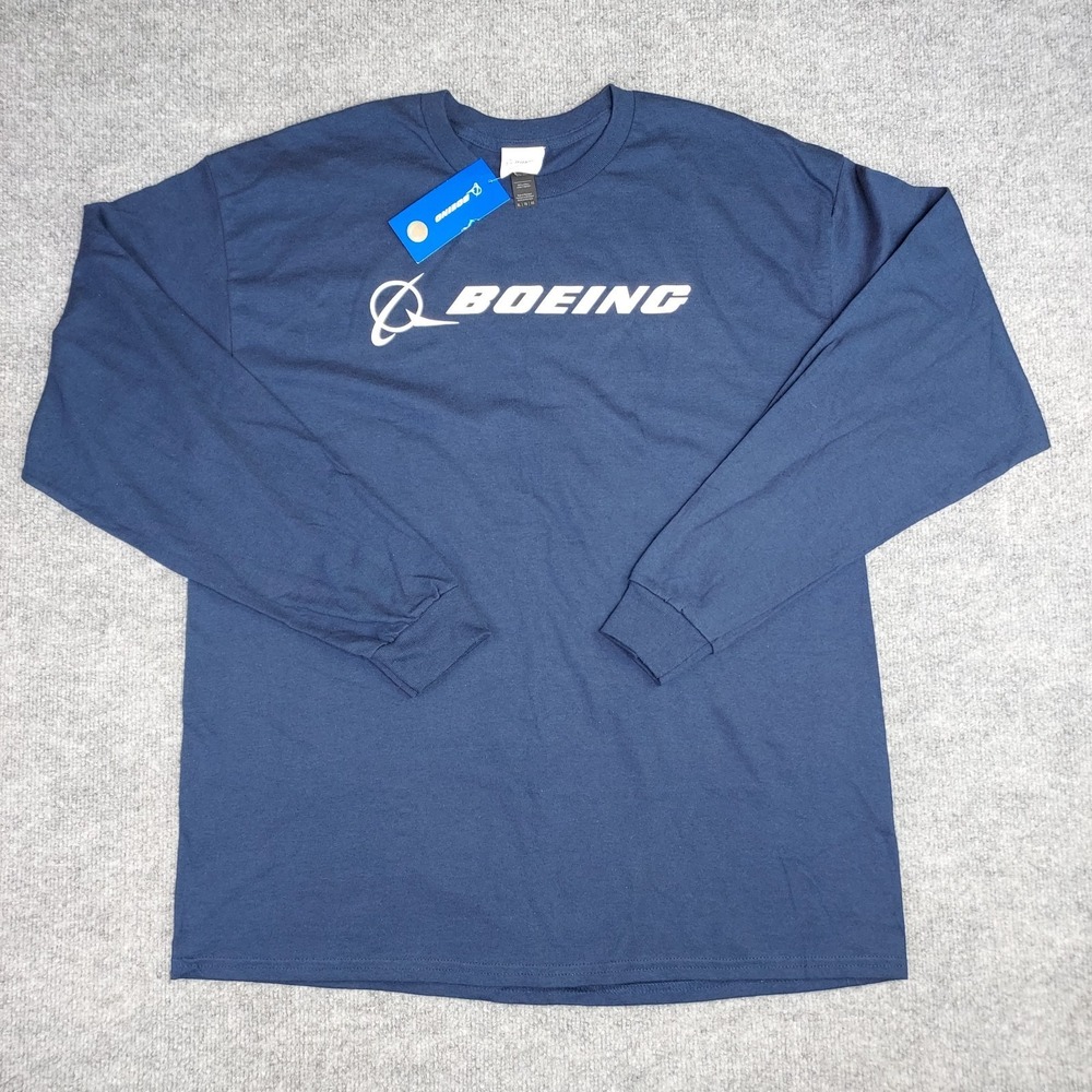 NEW Boeing Aerospace Aviation Long Sleeve T-Shirt Size XL Blue Crew Neck NWT